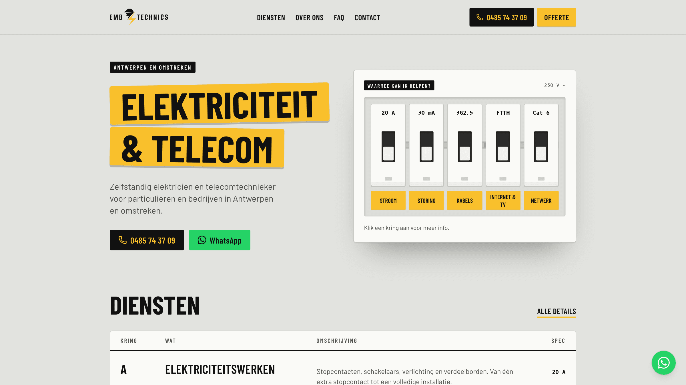 EMB Technics: voorbeeld van de website