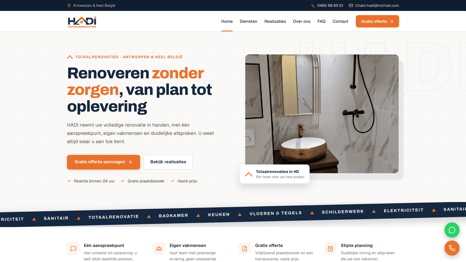 HADI Totaalrenovaties: website preview