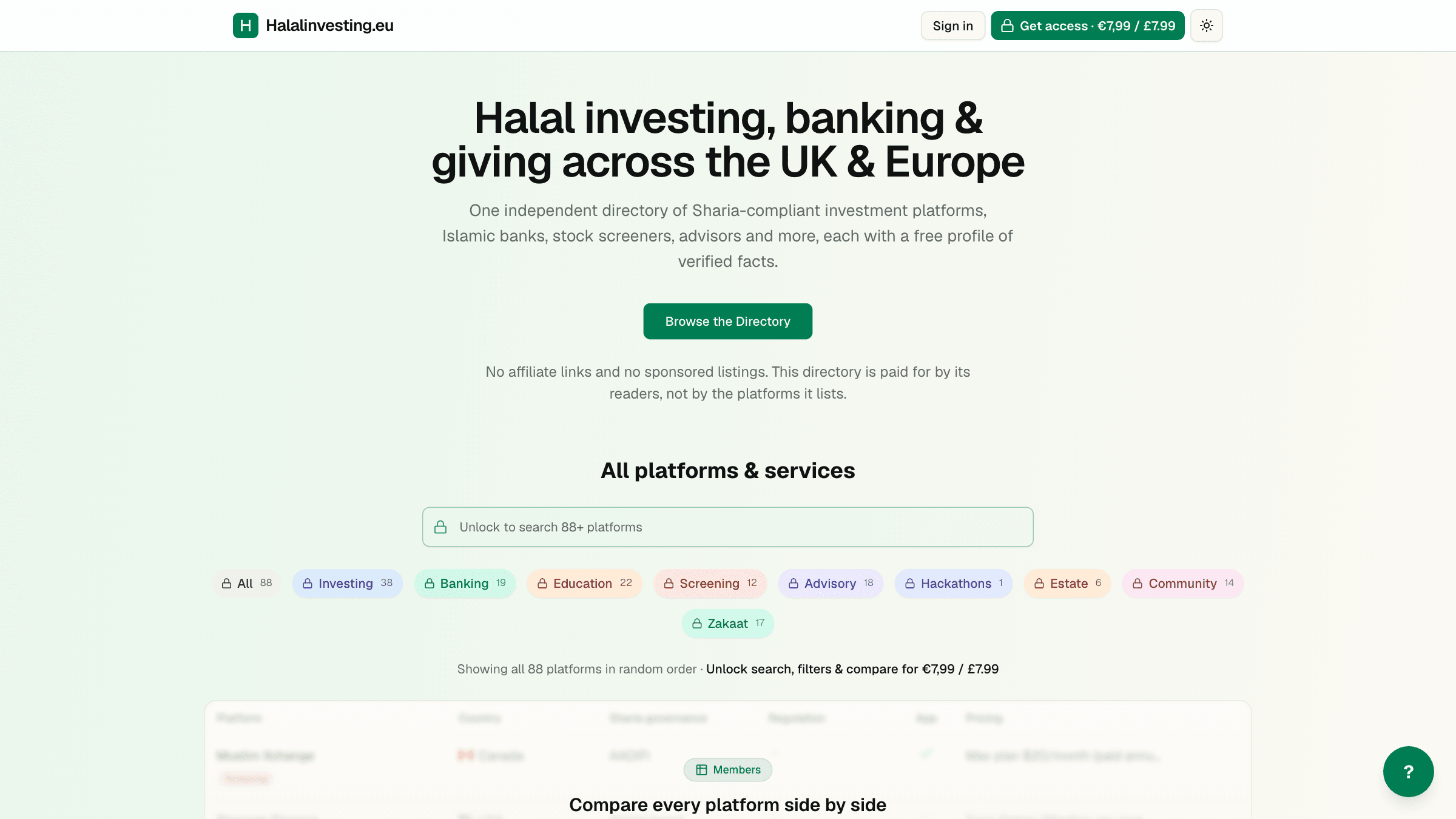 HalalInvesting.eu: voorbeeld van de website