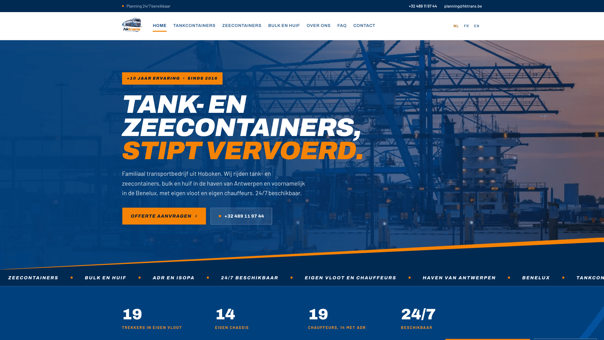 HK Trans BV: voorbeeld van de website